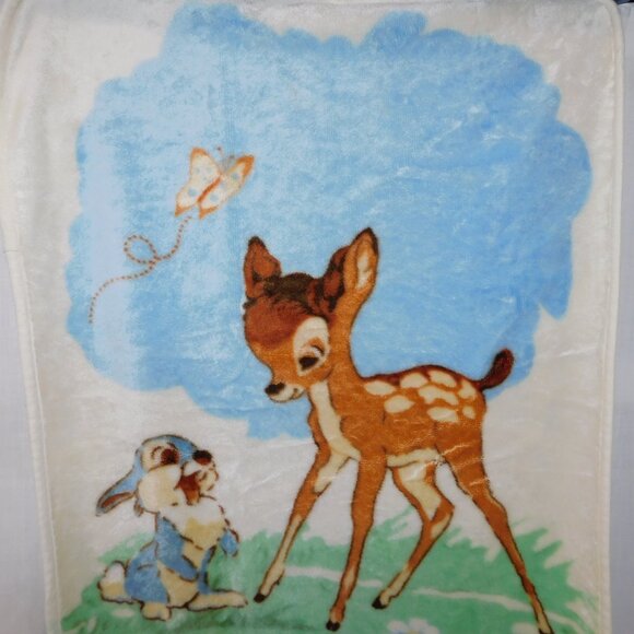 VTG Disney Baby Bambi Deer Thumper Toddler Crib Fleece Plush Blanket 31" x 42" - Picture 3 of 8